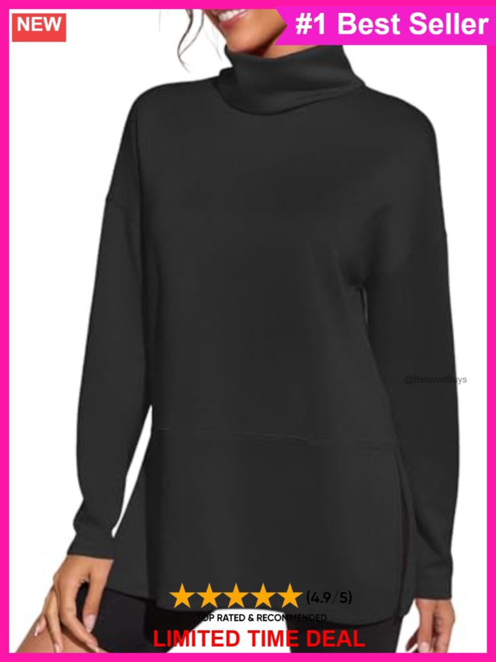 Oversized Turtleneck Sweatshirt Women Loose Side Slit Tunic Pullover Long Sleeve